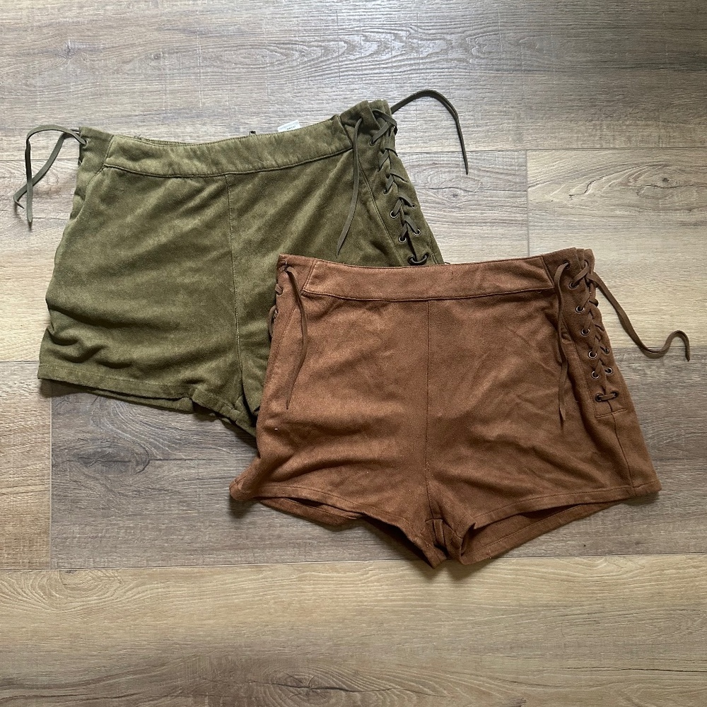 High waist tie up suede shorts